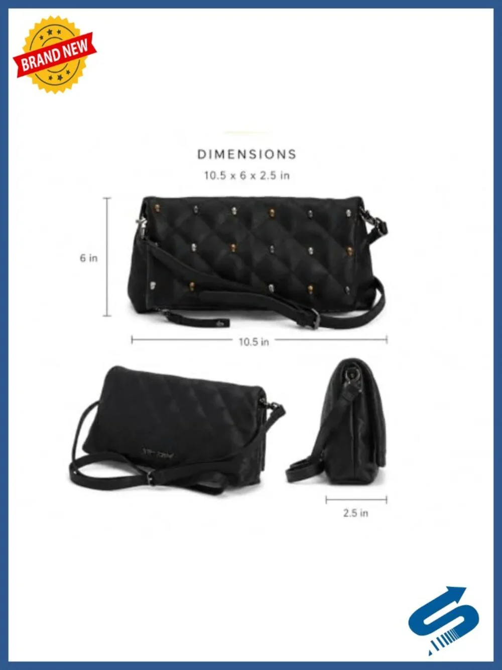 Quilted Faux Leather Convertible Flap Crossbody with Skull Studs